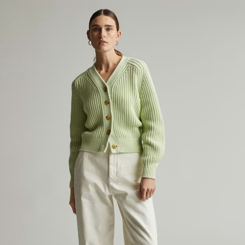 Everlane Texture Cotton V Neck Cardigan Seafoam Green Pistachio S